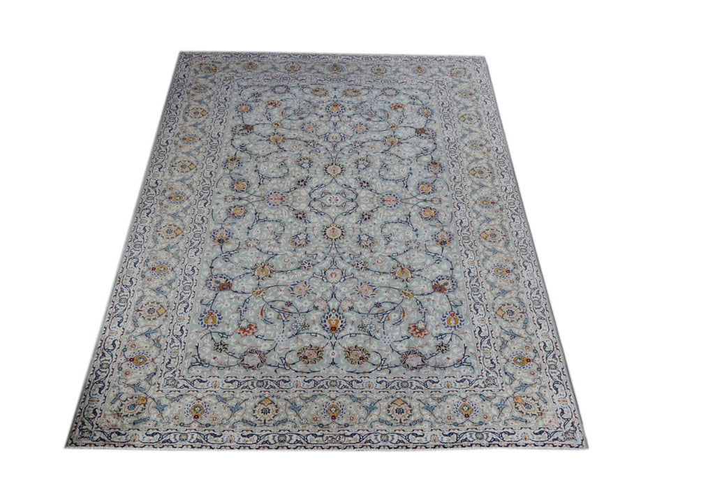 8.6 x 11.6 SIGNED Authentic Persian Kashan SIGNED Rug LIGHT GREEN #B-81118