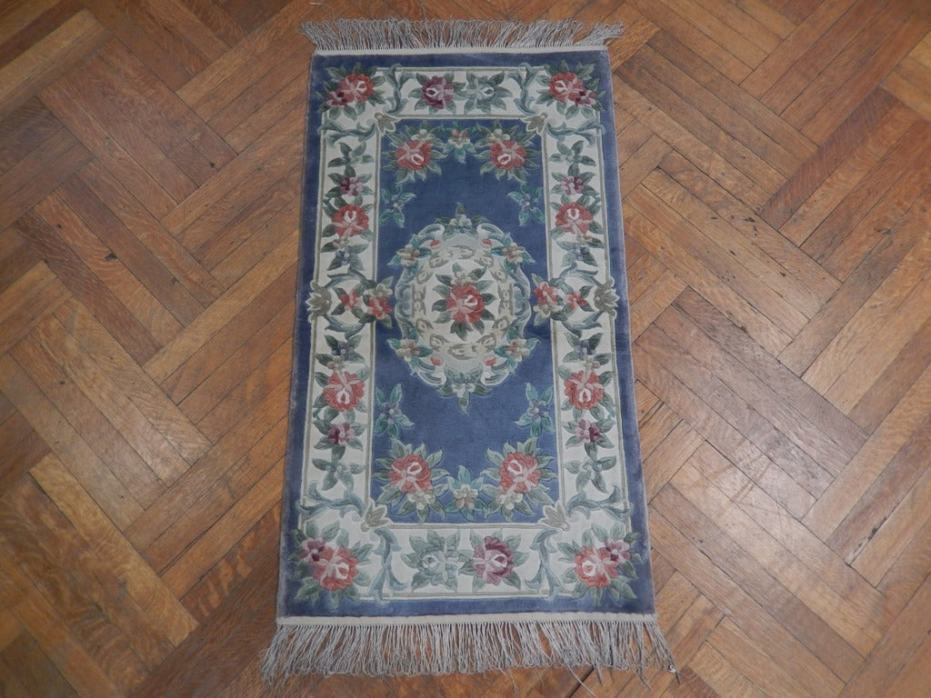 2 x 4 New Handmade Aubusson Carpet Bamboo Silk Light Blue #PIX-23045