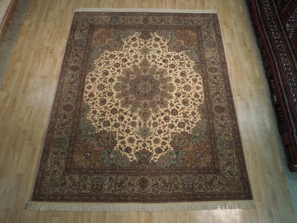8.2 x 10.1 Authentic Persian Quality Wool and Silk 400 KPSI Tabriz Iran Rug BIRDs #PIX-18231