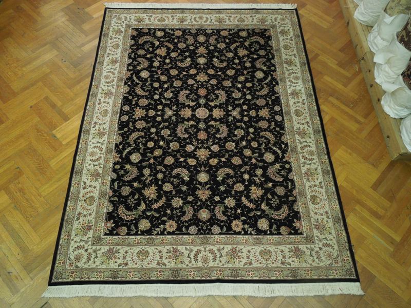 8.7 x 11.7 Wool and Silk Handmade Rug Black #PIX-17451