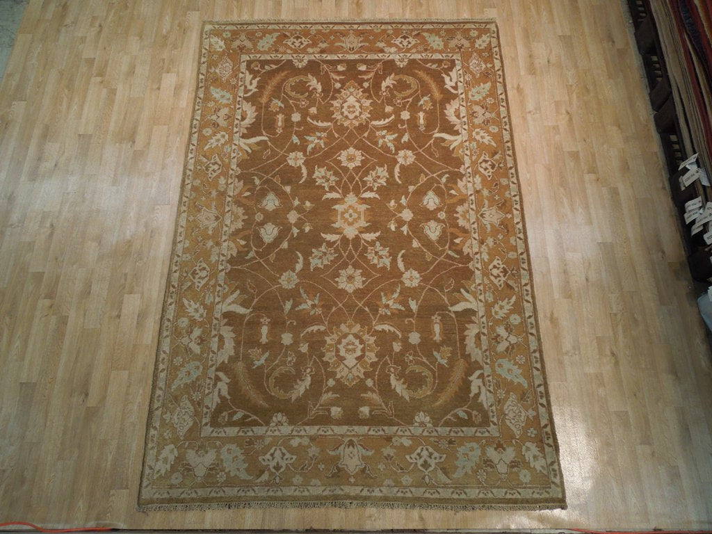 5.10 x 8.9 ARMY BROWN Handmade Agra Rug #PIX-18757