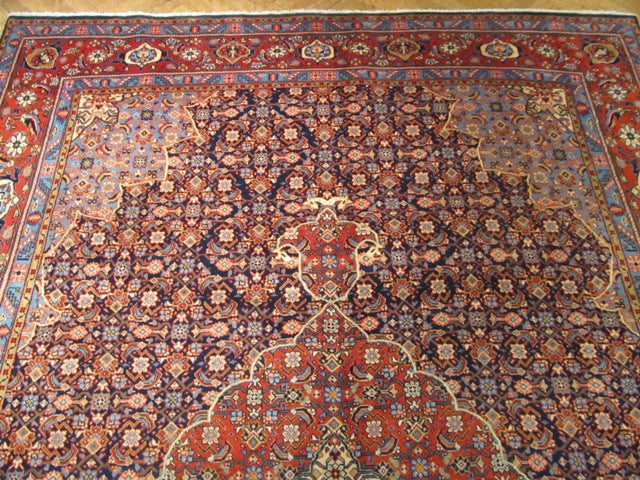 7.4 x 10.8  Blue Persian Tabriz Mahi Bijar Rug 