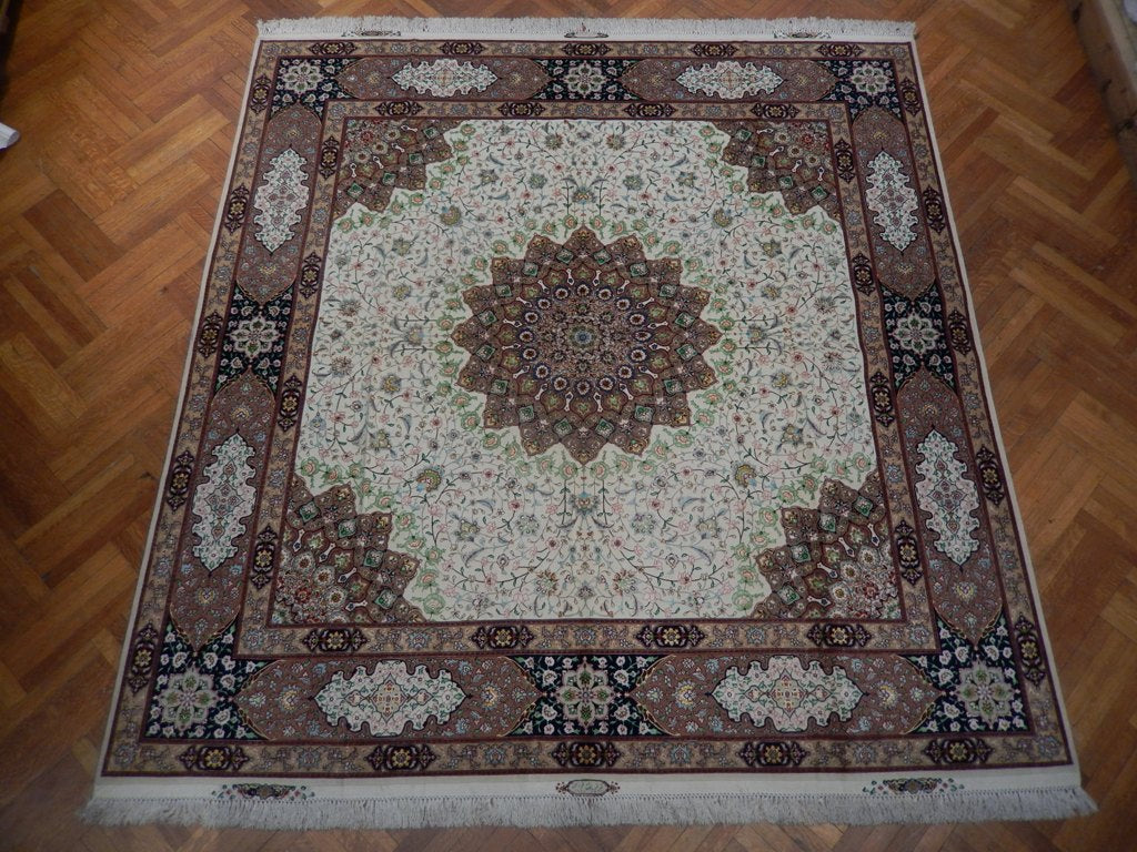 9.7 x 10 Authentic Persian 70 Raj Tabriz Rug 600 Kpsi High Quality Wool and Silk on Silk Amazing Carpet Handmade Iran #PIX-21868