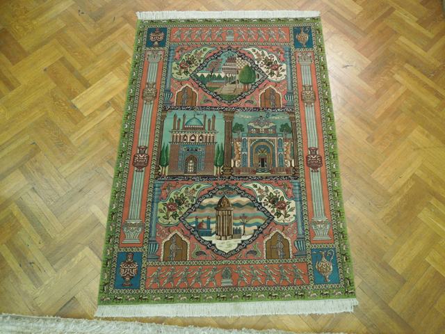 6.2 x 8.9 Super fine Pictorial Persian Tabriz Rug Wool and Silk 70 Raj #PIX-16883