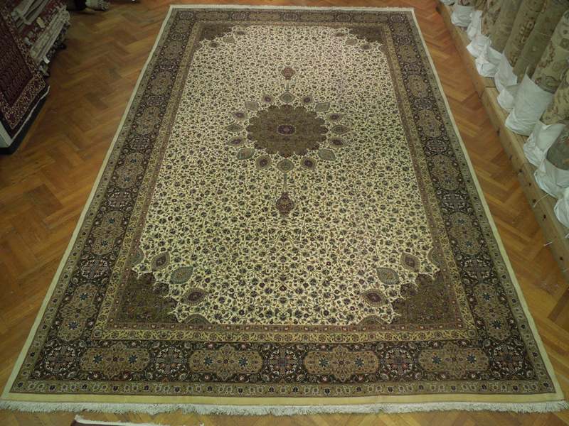 13.6 x 20.7 Persian Tabriz Rug Sheik Safi Ivory Green 400KPSI #PIX-17150