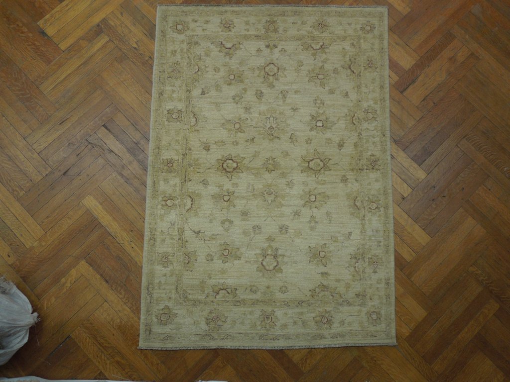 4 x 5.10 beige Sage green Chobi Peshawar Handmade Rug #PIX-20270