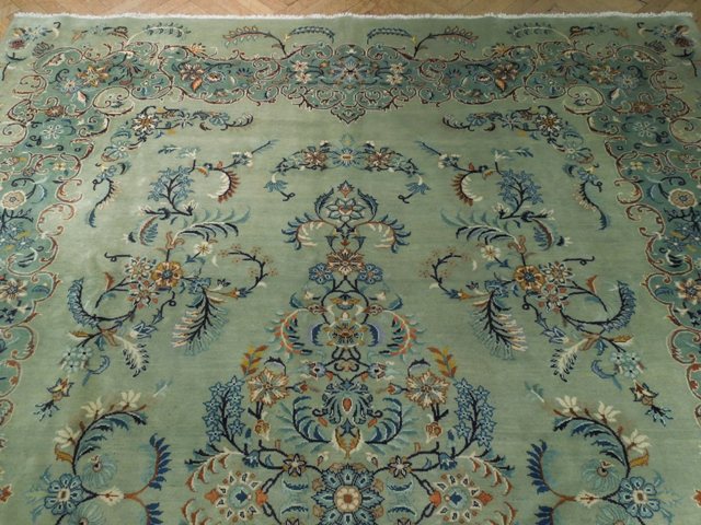 7.9 x 10.7 GREEN Persian Kashan Rug #PIX-15330