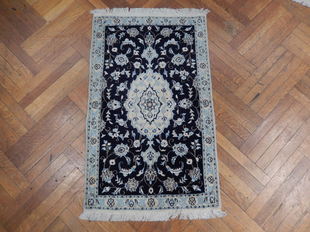 2.6 x 4 Persian Nain Rug Wool and Silk Blue #PIX-23058