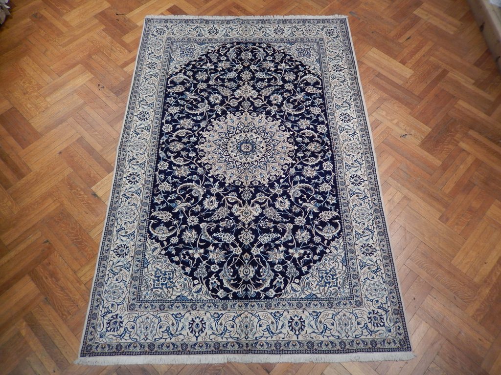 6.10 x 10.2 Authentic Persian Nain Wool and Silk Rug Handmade Iran Blue #PIX-22020