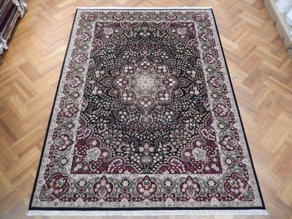 8.9 x 12 Fine Handmade Rug Wool and Silk BLACK #PIX-21899
