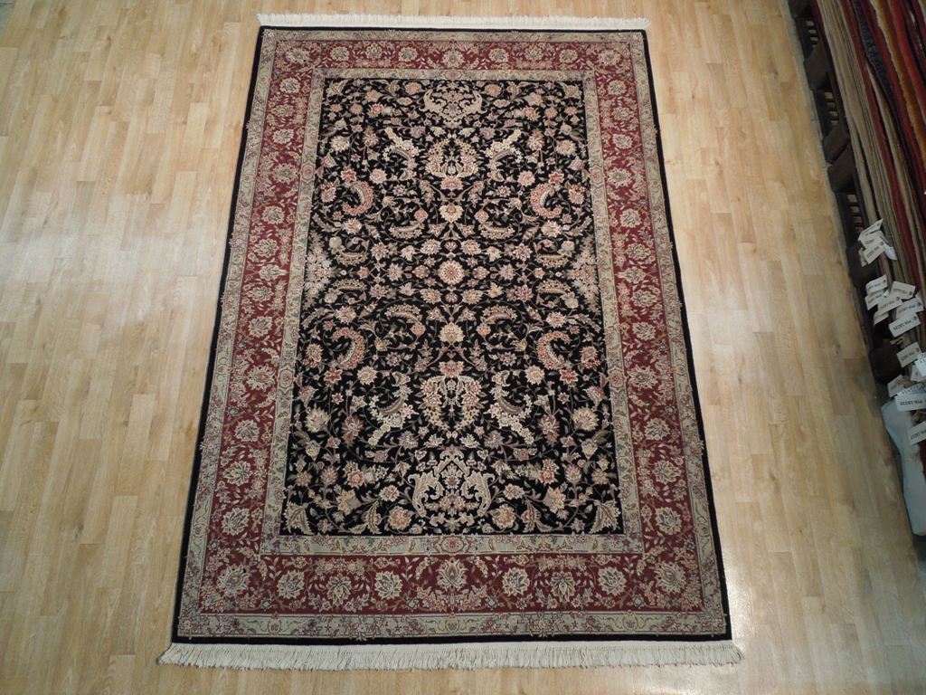 6 x 8.10 High Quality Wool and Silk New Handmade Rug BLACK #PIX-18826