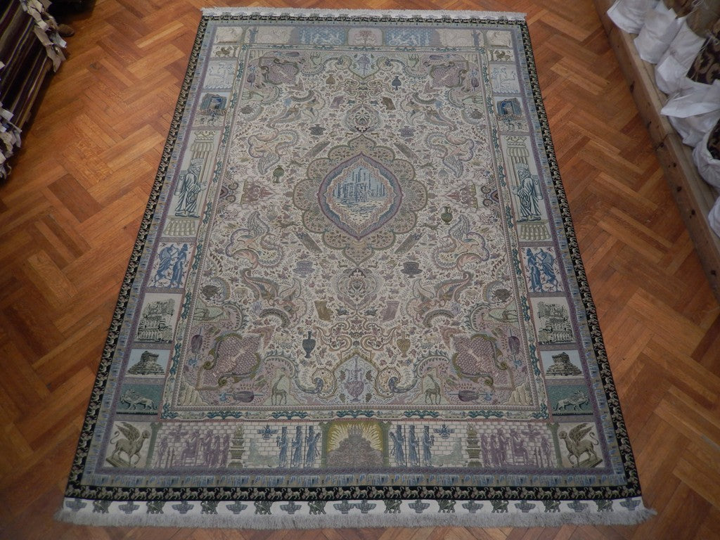 9 x 13.6 super Fine Quality Authentic Persian Tabriz Rug 70 Raj 500 Kpsi Wool and Silk On Silk Foundation Akhte Jamshid Iran Ancient #PIX-21911