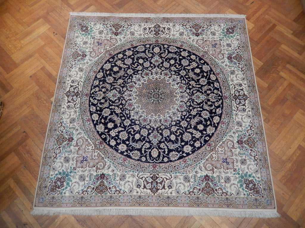 8.6 x 8.6 Square Authentic Persian Esfahan Top Quality Wool and Silk on Silk 500 KPSI #PIX-21833