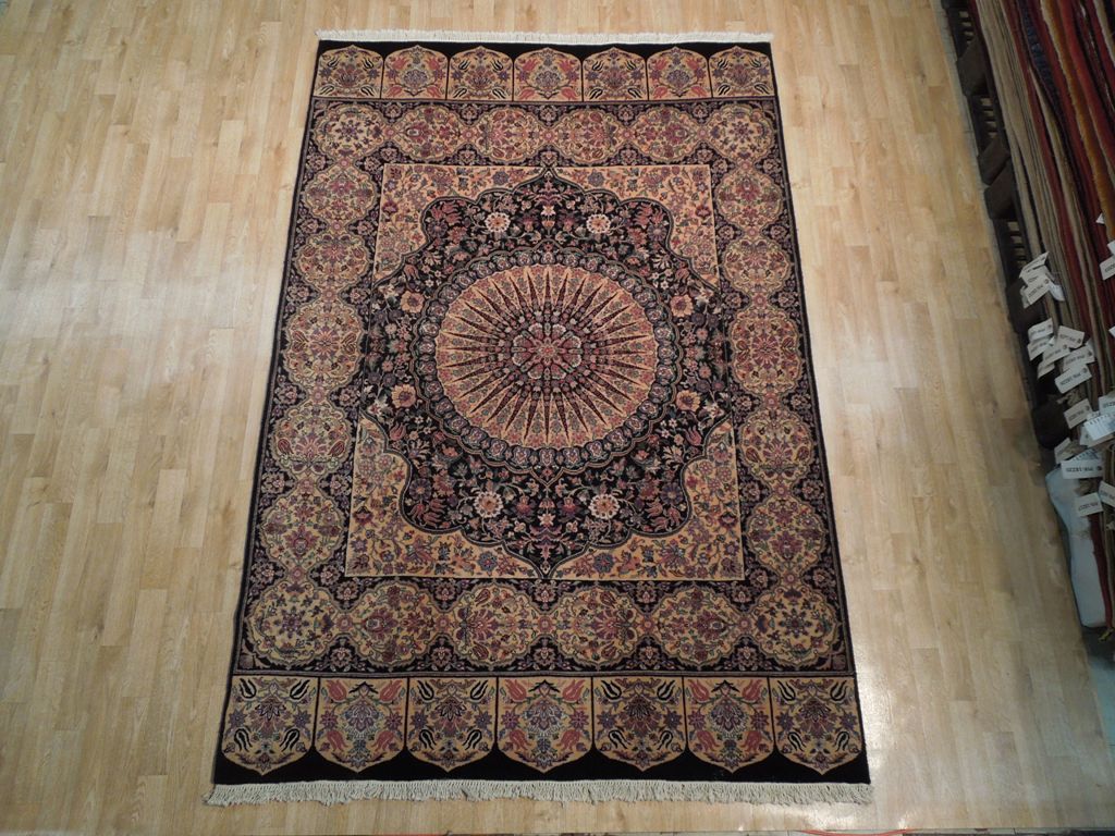 5.10 x 8.8 High Quality Wool and Silk Handmade Rug French Savonnerie BLACK #PIX-18807