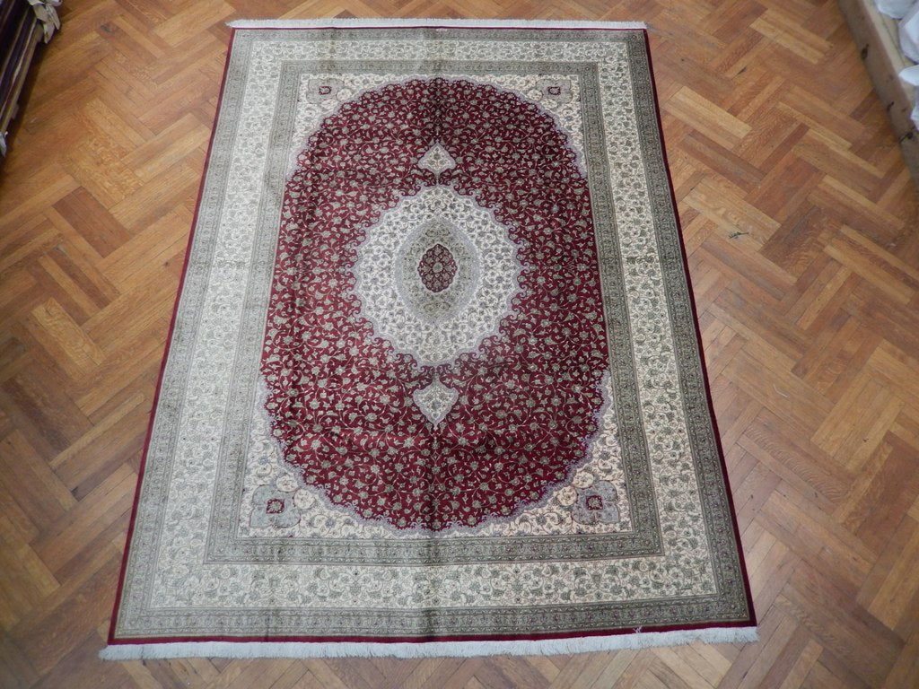 8 x 11 Pure Silk High Quality Authentic Persian Qom Rug Handmade Iran 500 KPSI #PIX-21946