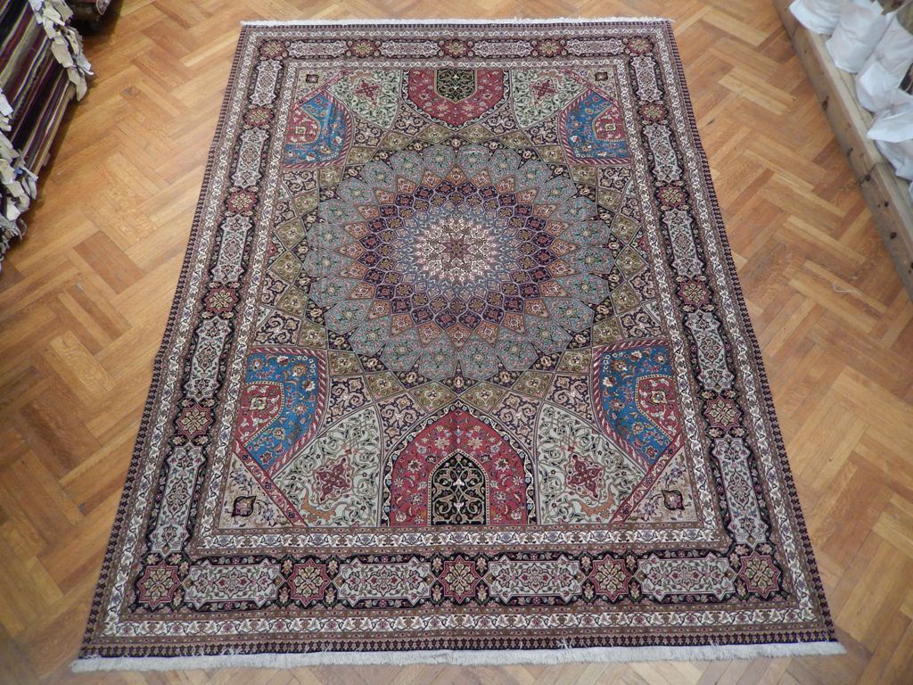 9.10 x 13.3 Super Quality Authentic Persian Tabriz Rug Wool and Silk on Silk Amazing Gonbad Dom Design #PIX-21921