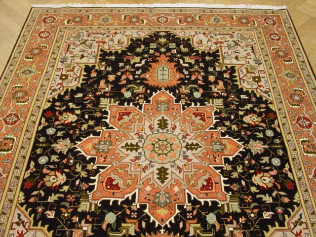 5 x 6.9 Fine Persian Tabriz Rug Wool and Silk 400 Kpsi Black Geometric #PIX-1683