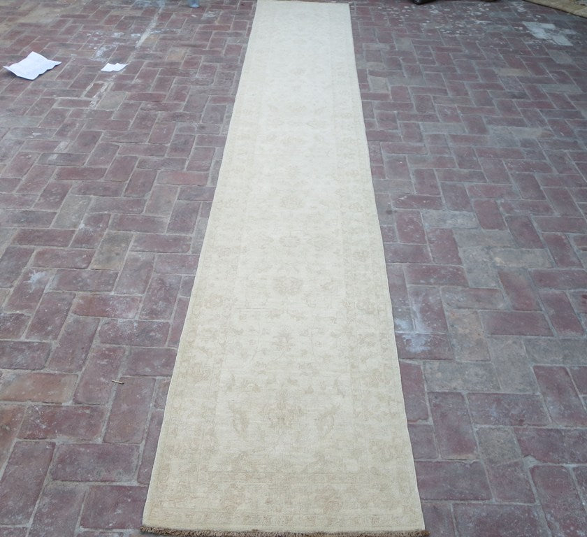 14' Feet Ziglar Handmade Runner Natural Wool Neutral Pale Colors Rug #PIX-25246