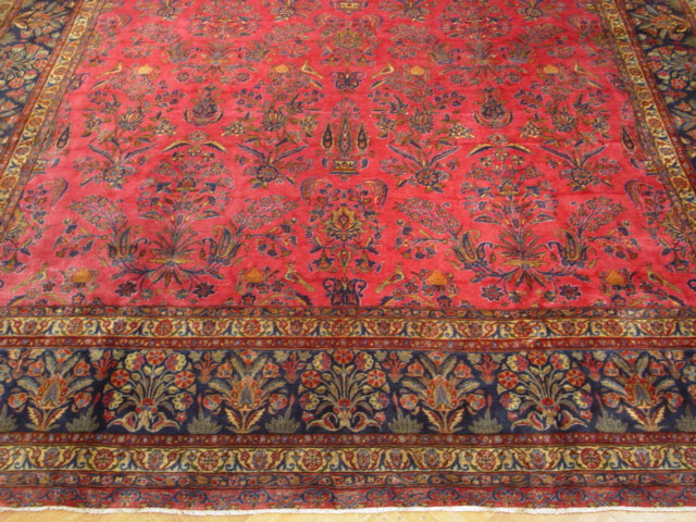 12.9 x 21  Antique Authentic Persian Kashan Sarouk Rug 1930's Real Handmade Iran Mahagony #PIX-259