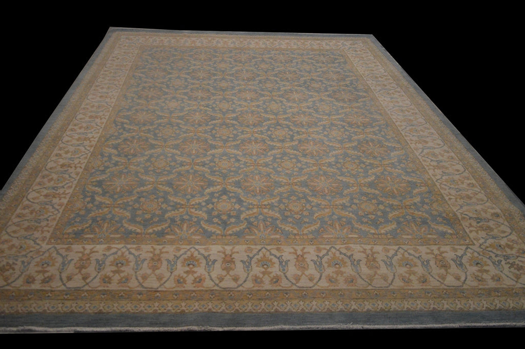 9.1 x 11.6 Light Blue Chobi Peshawar Handmade Wool Rug #PIX-28539
