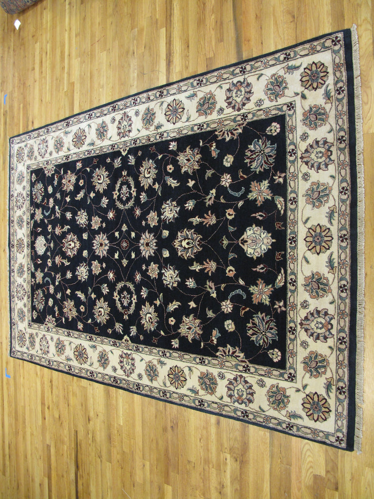 6 x 9.2 Quality Handmade Wool and Silk Rug BLACK #PIX-26274