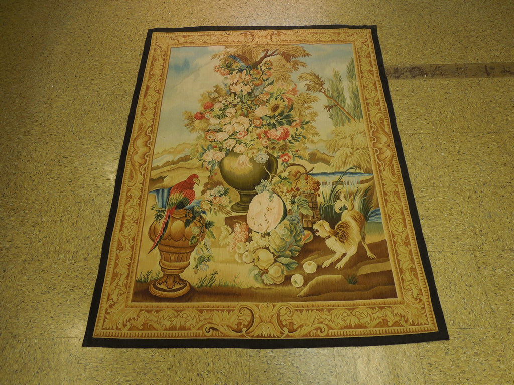 4.4 x 6 Beautiful Hanging Tapestry Art Handmade Rug Wase, dog, Flowers #PIX-25828