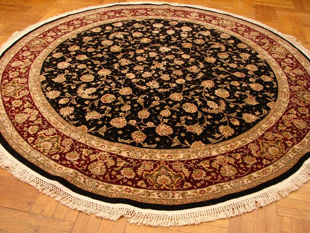 8 x 8 BLACK Fine Quality Wool and Silk Hand Woven rug   #PIX-13883