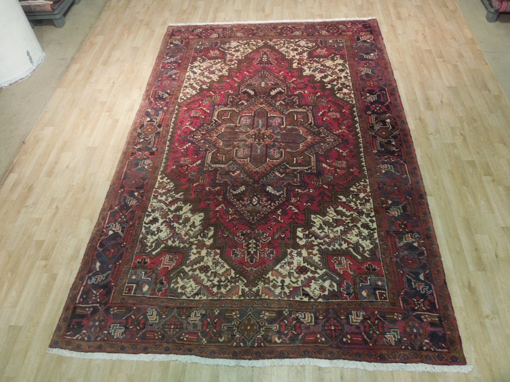 7 x 10.8 Persian Heriz Carpet Hand-Knotted Iran Wool #B-73876