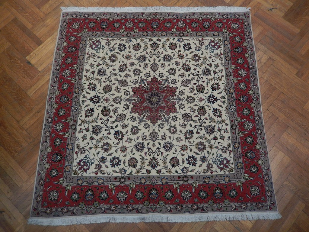 6.6 x 6.6 Square Authentic Persian Tabriz Rug Handmade Iran Wool and Silk 400 KPSI #PIX-21859