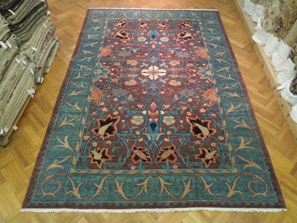 11.8 x 17 Chobi Peshawar Oushak Rug Handmade Pakistan Brown Green Rust #PIX-20099