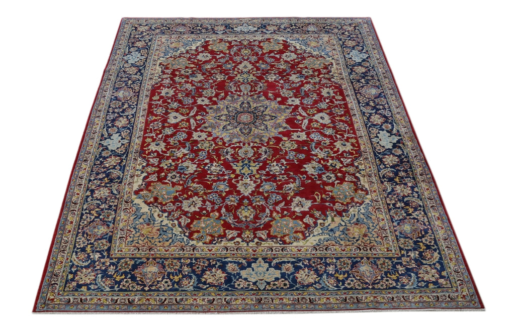 10.7 x 15.8 SIGNED CARPET Persian Najafabad Esfahan Wool Rug Red Blue #B-81108