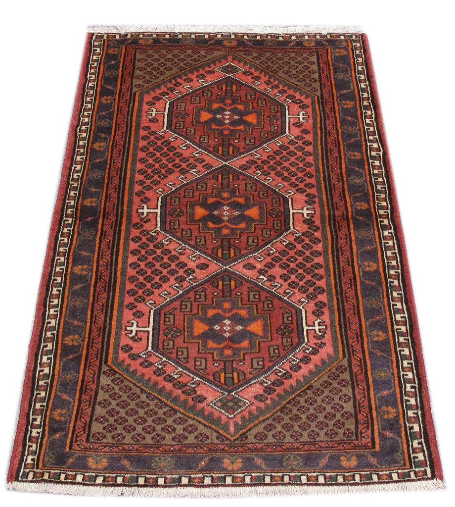 3.2 x 5 Persian Hamadan Tribal Rug Pink Red #PIX-82721