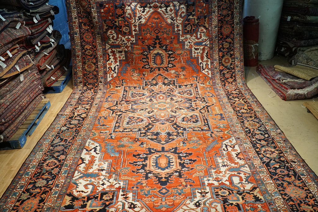 11 x 19 Authentic Antique Persian Serapi Rug 1930's #B-74899