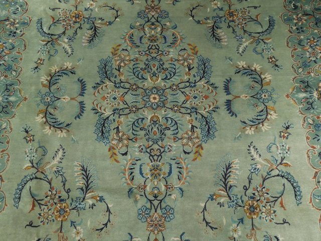 7.9 x 10.7 GREEN Persian Kashan Rug #PIX-15330