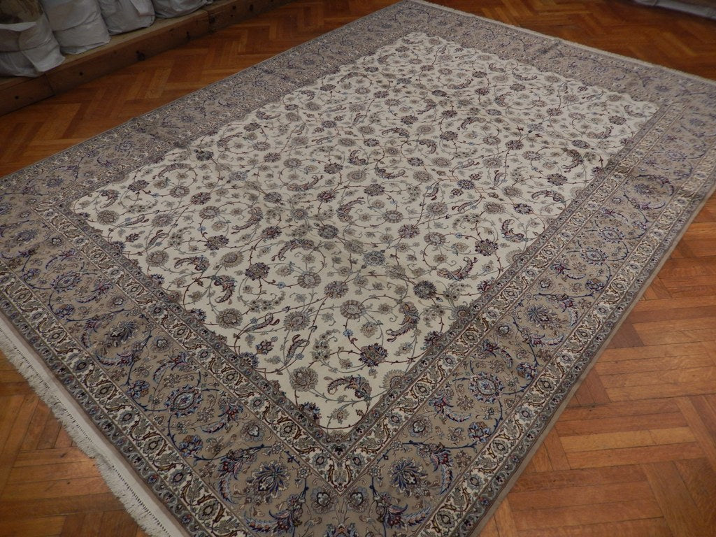 10 x 13.6 FINE FINE SIGNED Wool & Silk on SILK Persian Esfahan Rug #PIX-21873