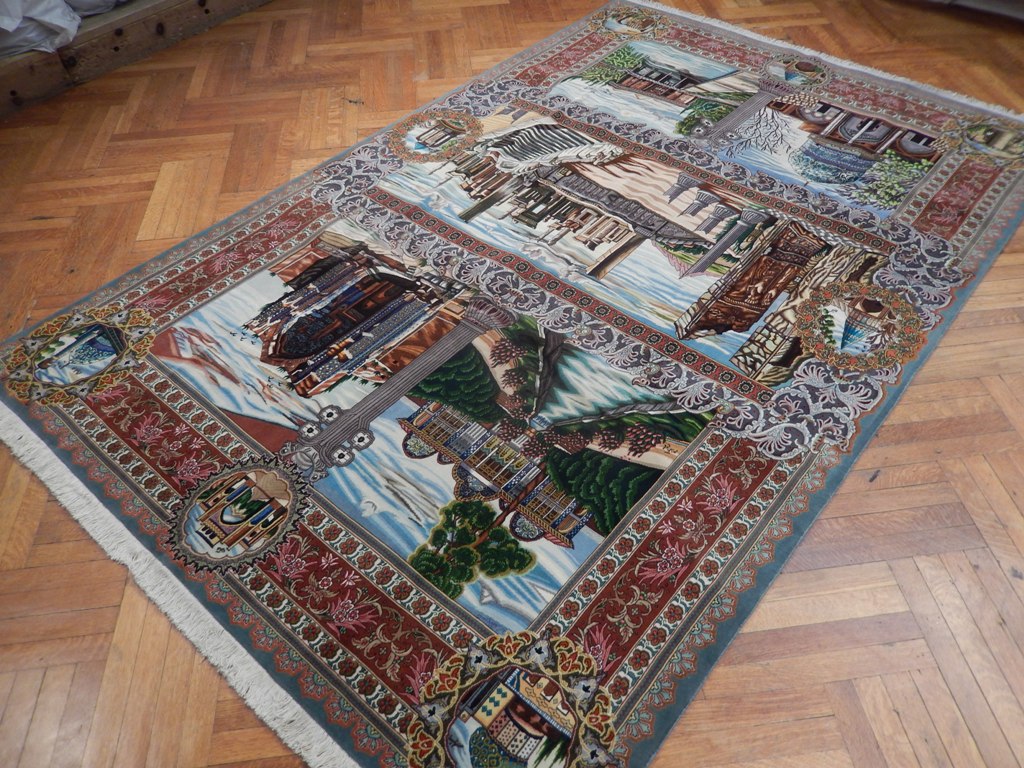 6.6 x 10 Authentic Iran Pictorial Persian Rug Wool and Silk 400 Kpsi #PIX-21967