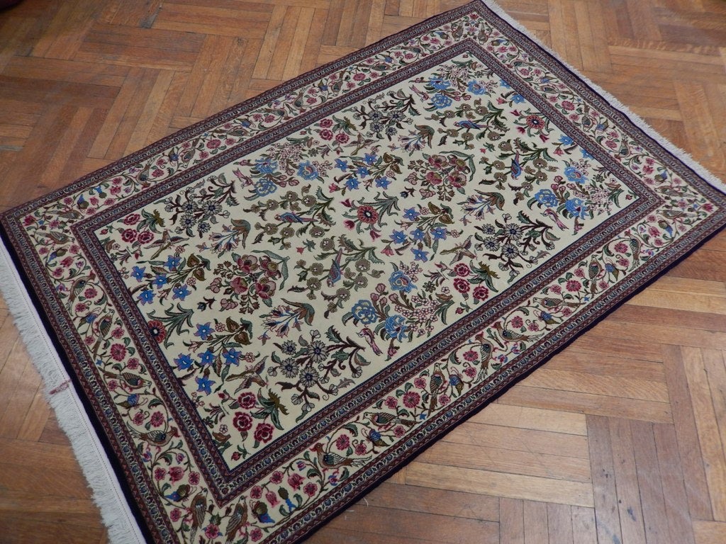 4.5 x 6.7 Fine weave Authentic Persian Qom Rug Kork Wool #PIX-21761