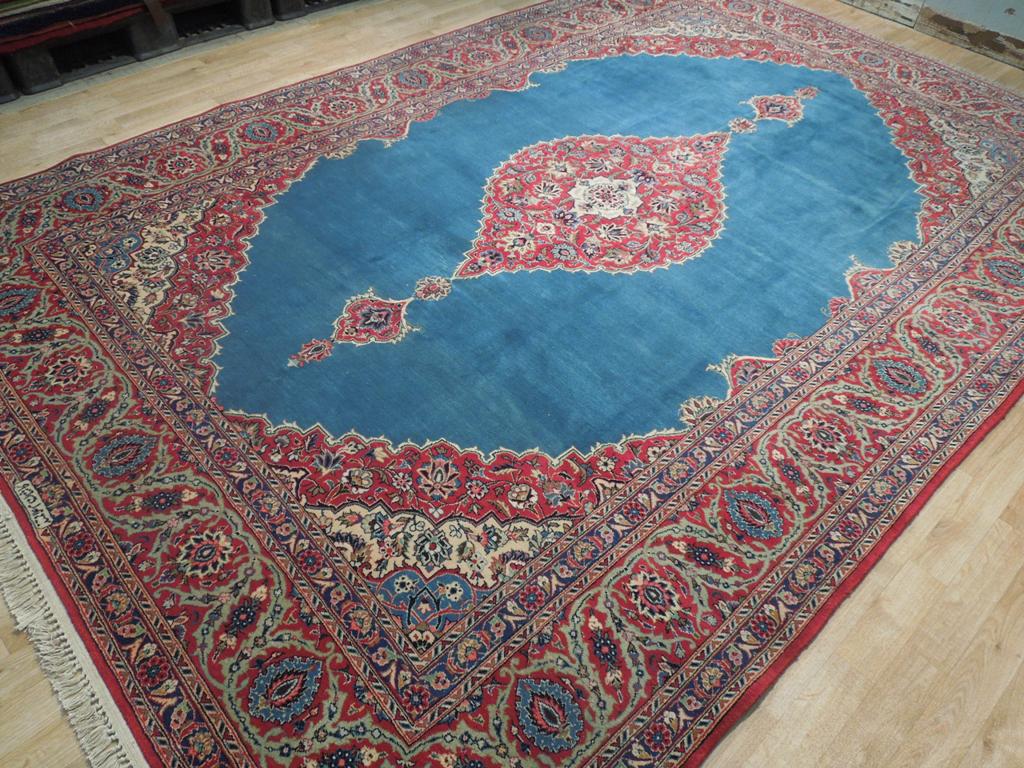 8.2 x 11.11 SIGNED Quality Genuine Persian Kashan Rug Medium Turquoise Blue #PIX-18168