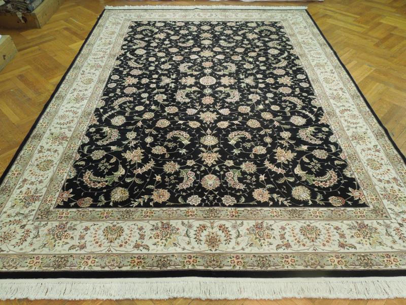8.7 x 11.7 Wool and Silk Handmade Rug Black #PIX-17451