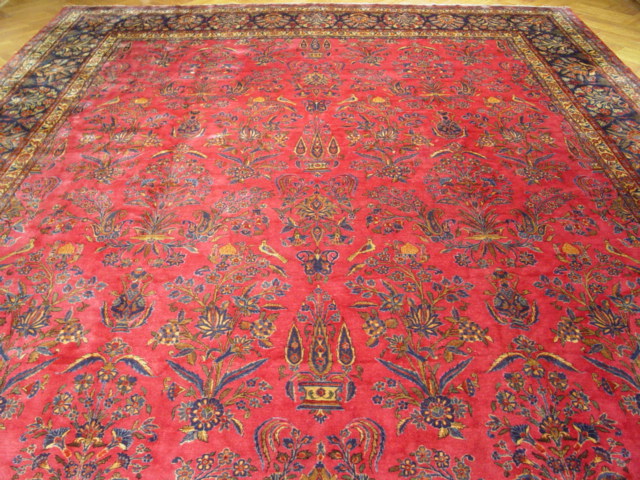 12.9 x 21  Antique Authentic Persian Kashan Sarouk Rug 1930's Real Handmade Iran Mahagony #PIX-259