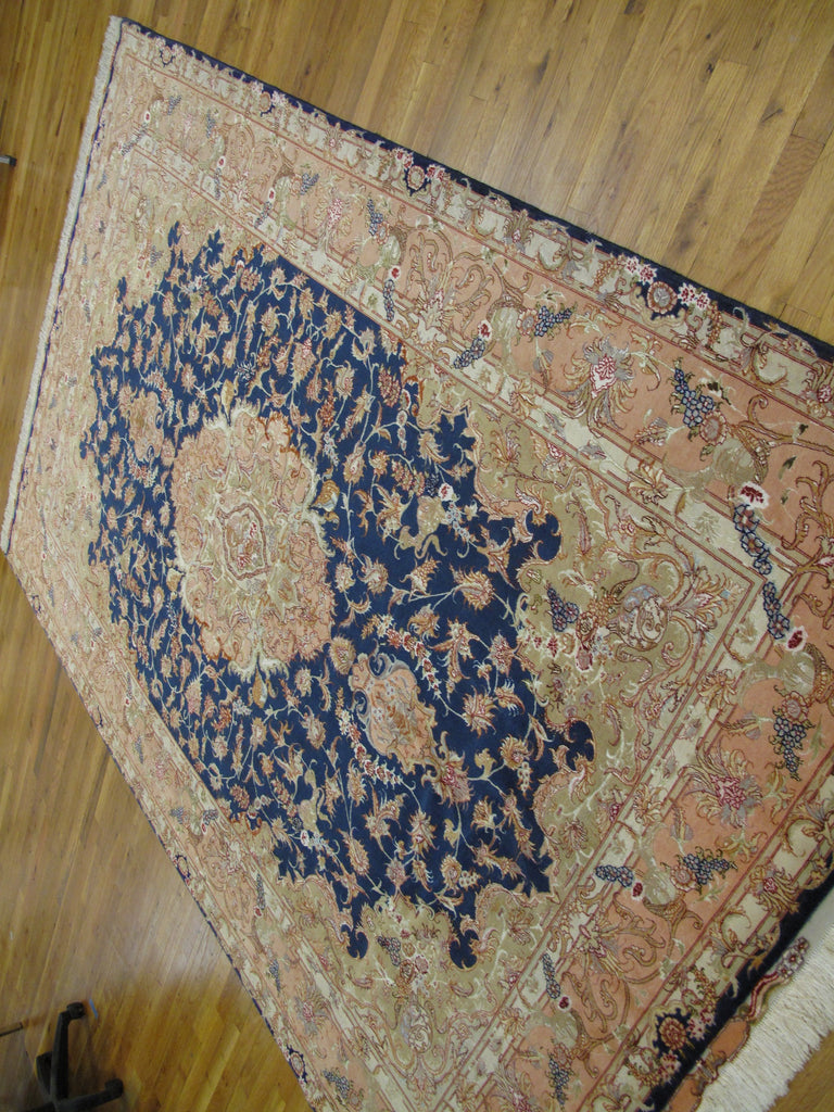 6.7 x 10.3 High Quality Genuine Persian Tabriz Rug Wool and Silk on Silk 400 Kpsi Royal Blue Peach #PIX-26292