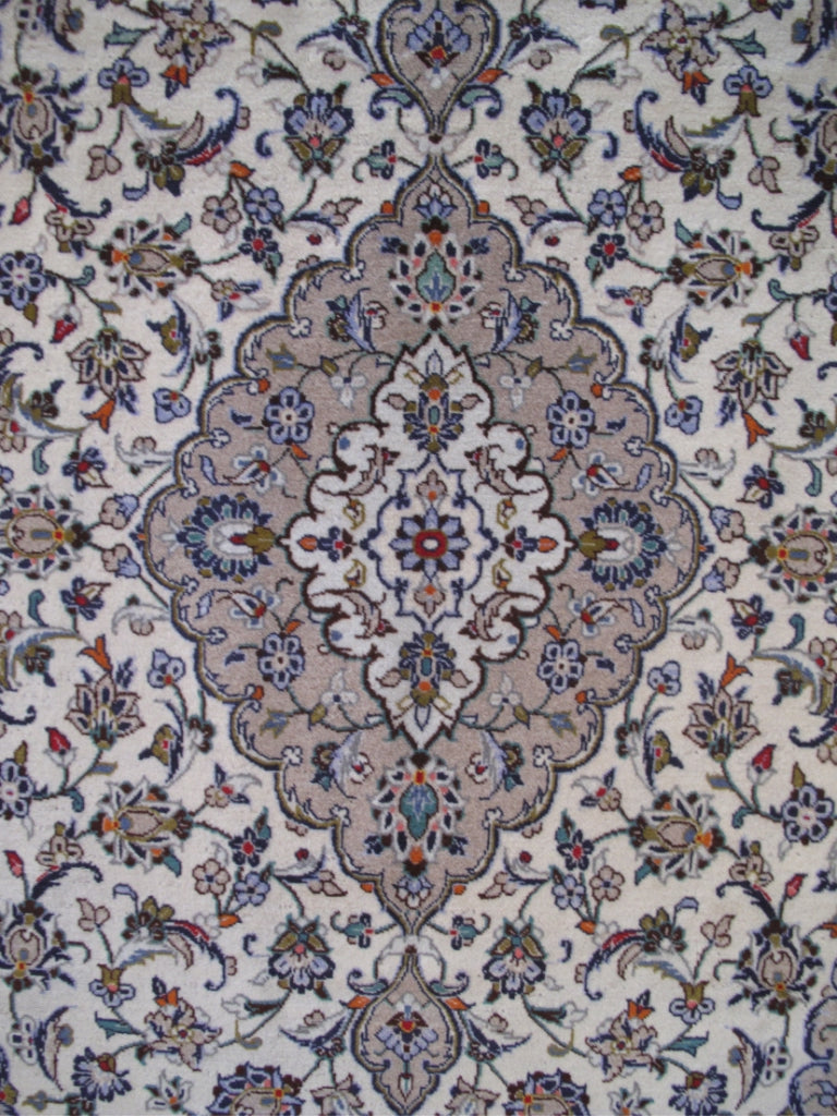 6.7 x 10 Signed Persian Ivory Blue Kashan Rug Iran #B-81215