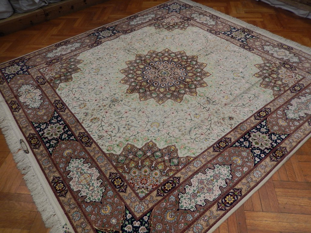 9.7 x 10 Authentic Persian 70 Raj Tabriz Rug 600 Kpsi High Quality Wool and Silk on Silk Amazing Carpet Handmade Iran #PIX-21868