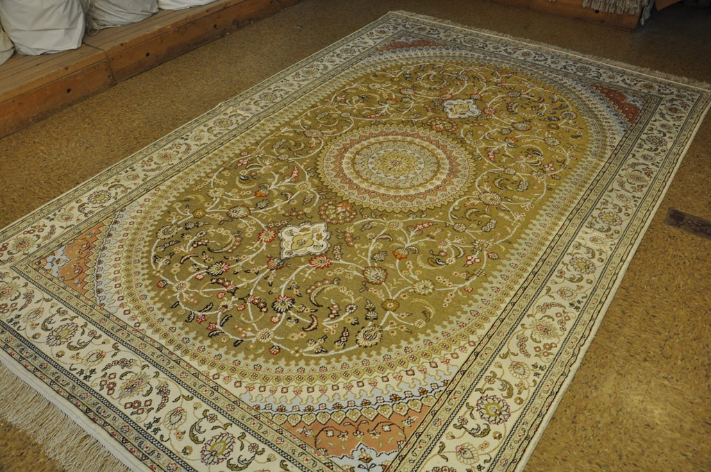6 x 9 Traditional Raised Silk Pile Transitional Hand-Knotted Rug #PIX-27598
