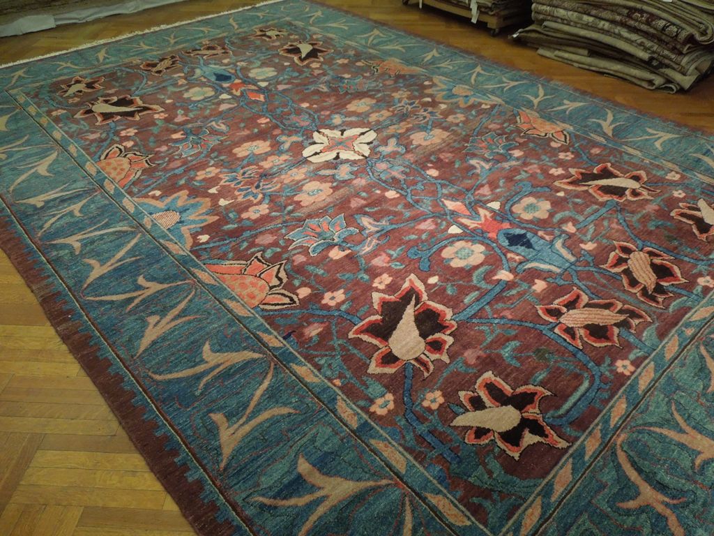 11.8 x 17 Chobi Peshawar Oushak Rug Handmade Pakistan Brown Green Rust #PIX-20099