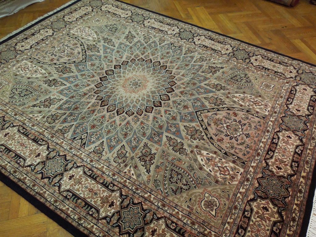 8 x 10.4 Fine Handmade Kashmir Rug Exotic Dom Esfahan Pattern #PIX-19925