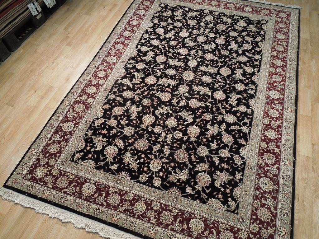 6 x 9 High Quality Handmade Rug Wool and Silk BLACK Burgundy #PIX-18825