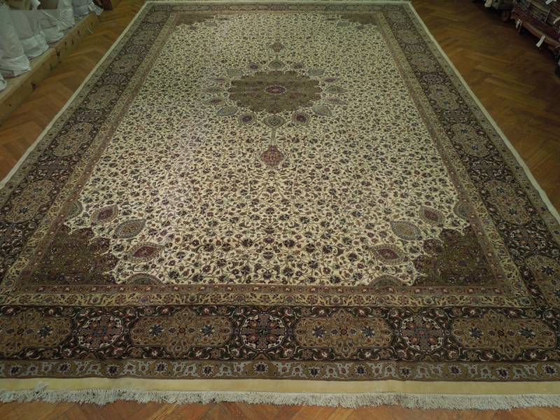 13.6 x 20.7 Persian Tabriz Rug Sheik Safi Ivory Green 400KPSI #PIX-17150