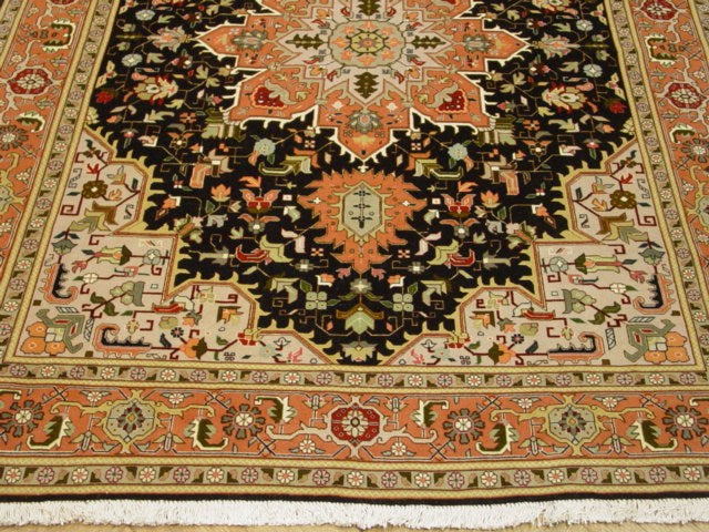 5 x 6.9 Fine Persian Tabriz Rug Wool and Silk 400 Kpsi Black Geometric #PIX-1683