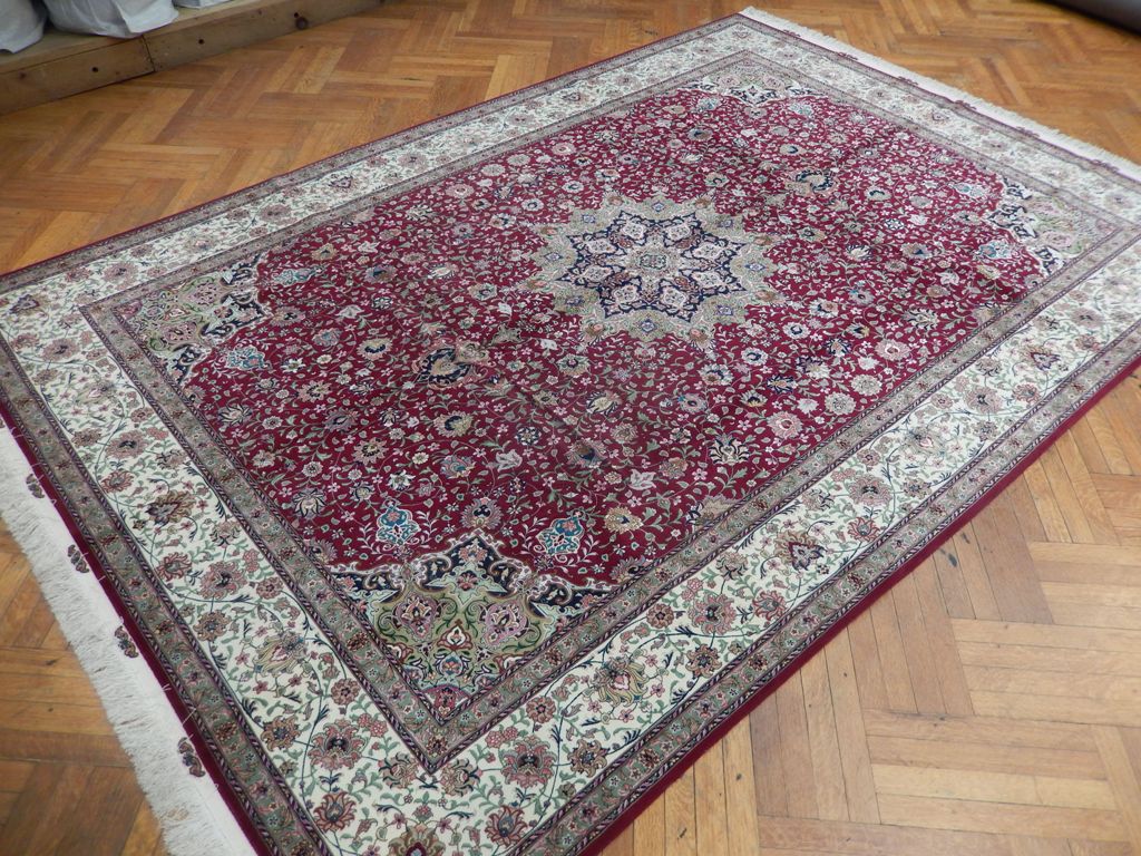 8 x 12 Super Fine Authentic Persian Tabriz Rug Handmade Iran Wool and Silk on Silk on Silk  500 Kpsi  Rich Burgundy #PIX-21838
